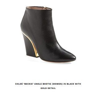 Black Leather Zip Up Ankle Style With Gold  Trim "Beckie Bootie"  ~ Chloe sz 38